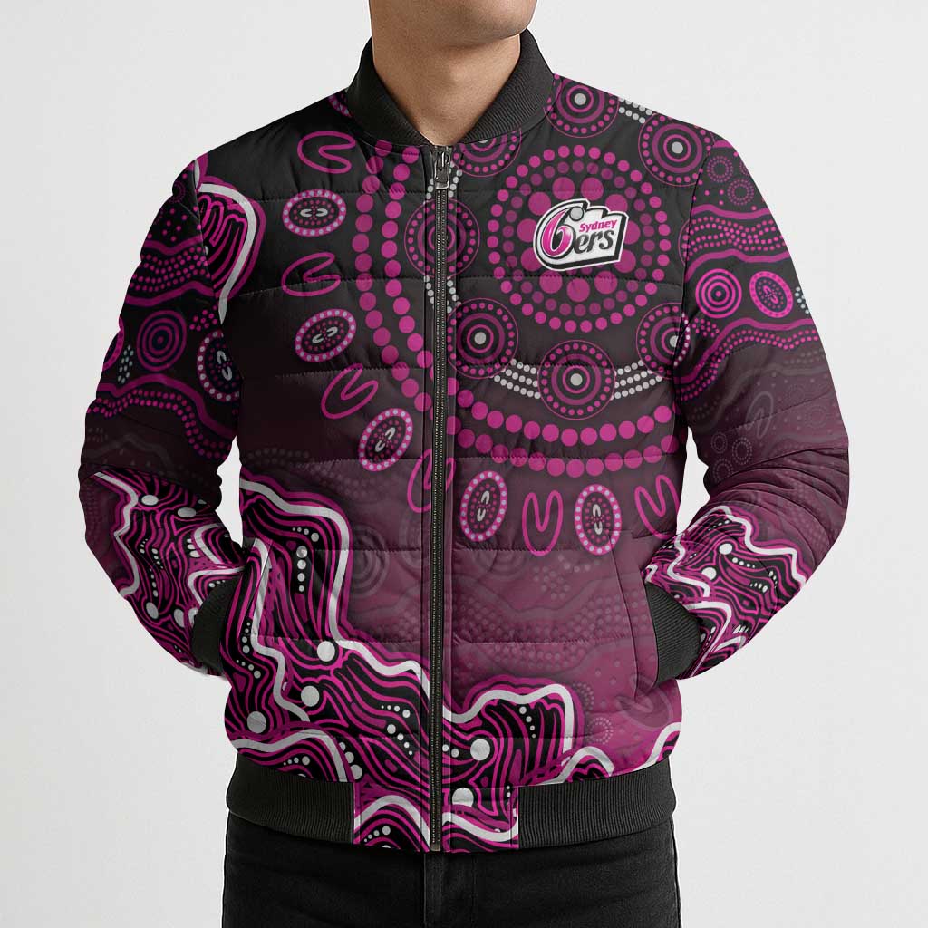Sydney Sixers Cricket Mascot Bomber Puffer Jacket Aboriginal Dot Art Pink And Black Tribal Pattern