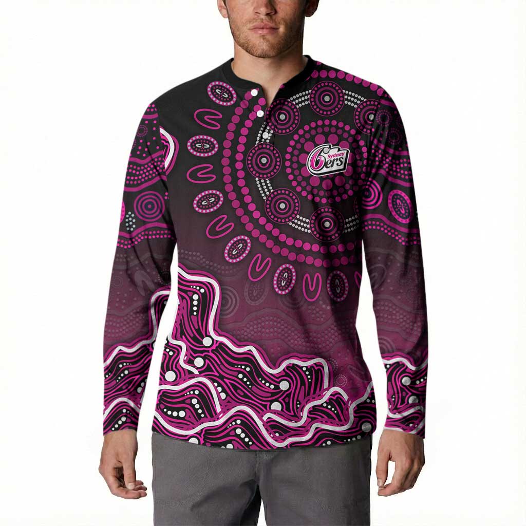Sydney Sixers Cricket Mascot Button Sweatshirt Aboriginal Dot Art Pink And Black Tribal Pattern