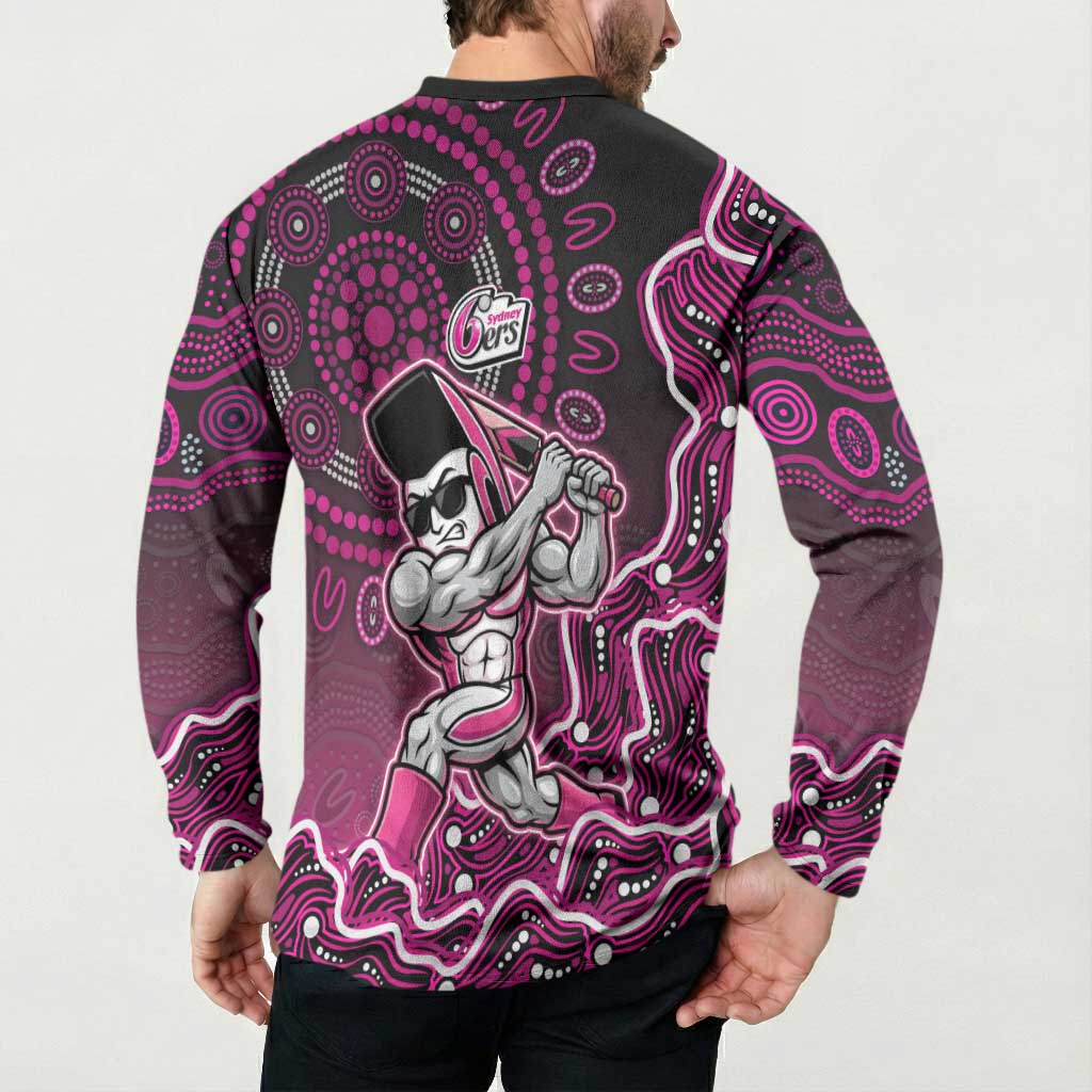 Sydney Sixers Cricket Mascot Button Sweatshirt Aboriginal Dot Art Pink And Black Tribal Pattern
