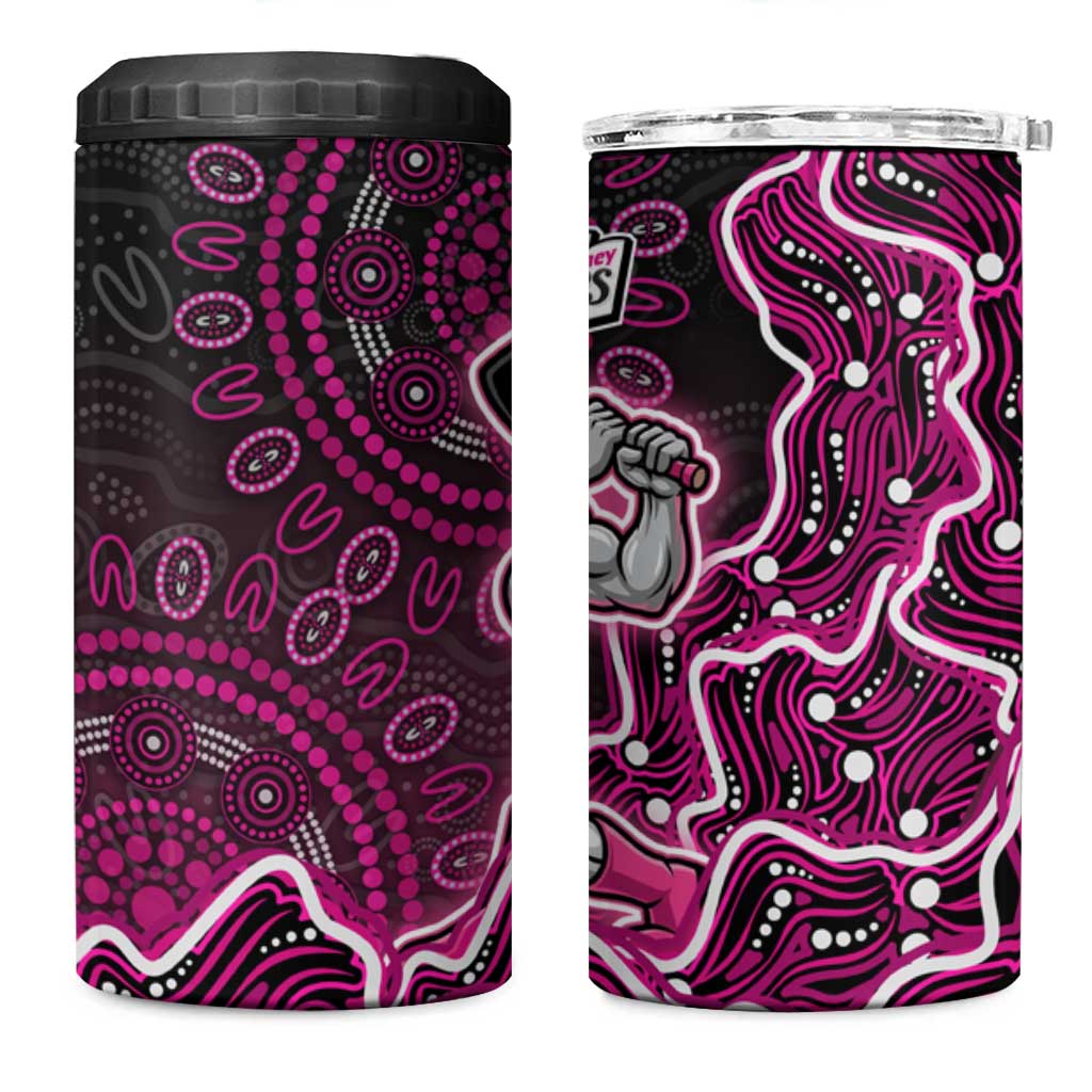 Sydney Sixers Cricket Mascot 4 in 1 Can Cooler Tumbler Aboriginal Dot Art Pink And Black Tribal Pattern