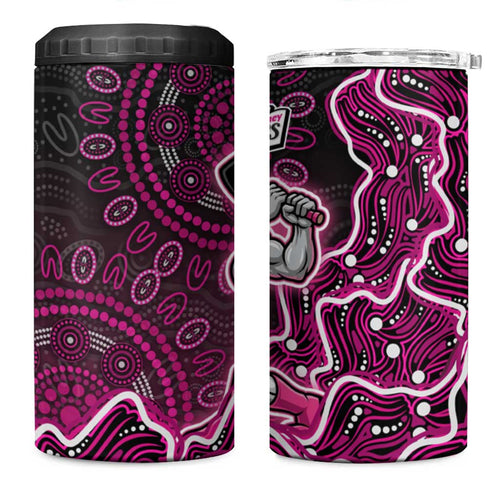Sydney Sixers Cricket Mascot 4 in 1 Can Cooler Tumbler Aboriginal Dot Art Pink And Black Tribal Pattern