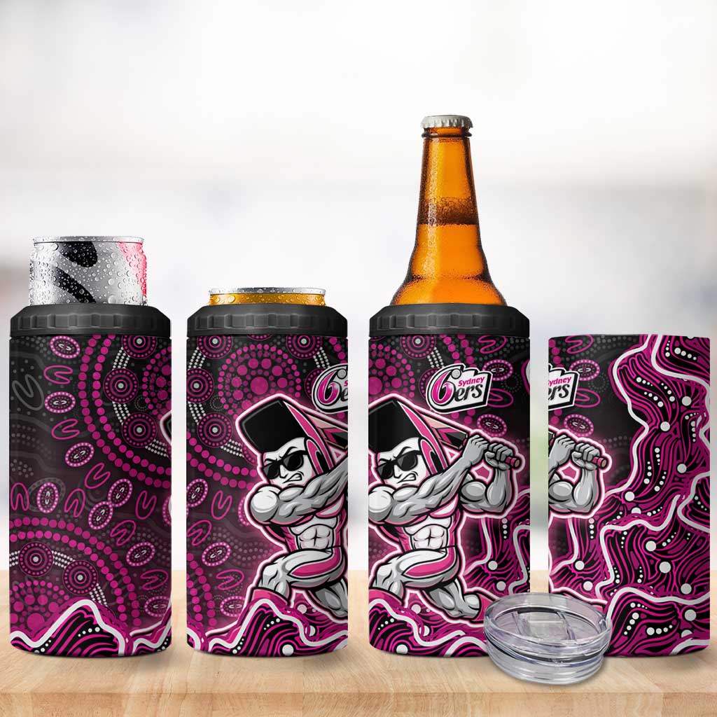 Sydney Sixers Cricket Mascot 4 in 1 Can Cooler Tumbler Aboriginal Dot Art Pink And Black Tribal Pattern