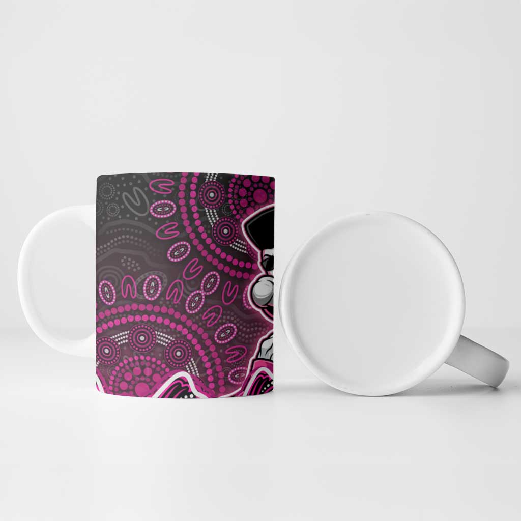 Sydney Sixers Cricket Mascot Ceramic Mug Aboriginal Dot Art Pink And Black Tribal Pattern