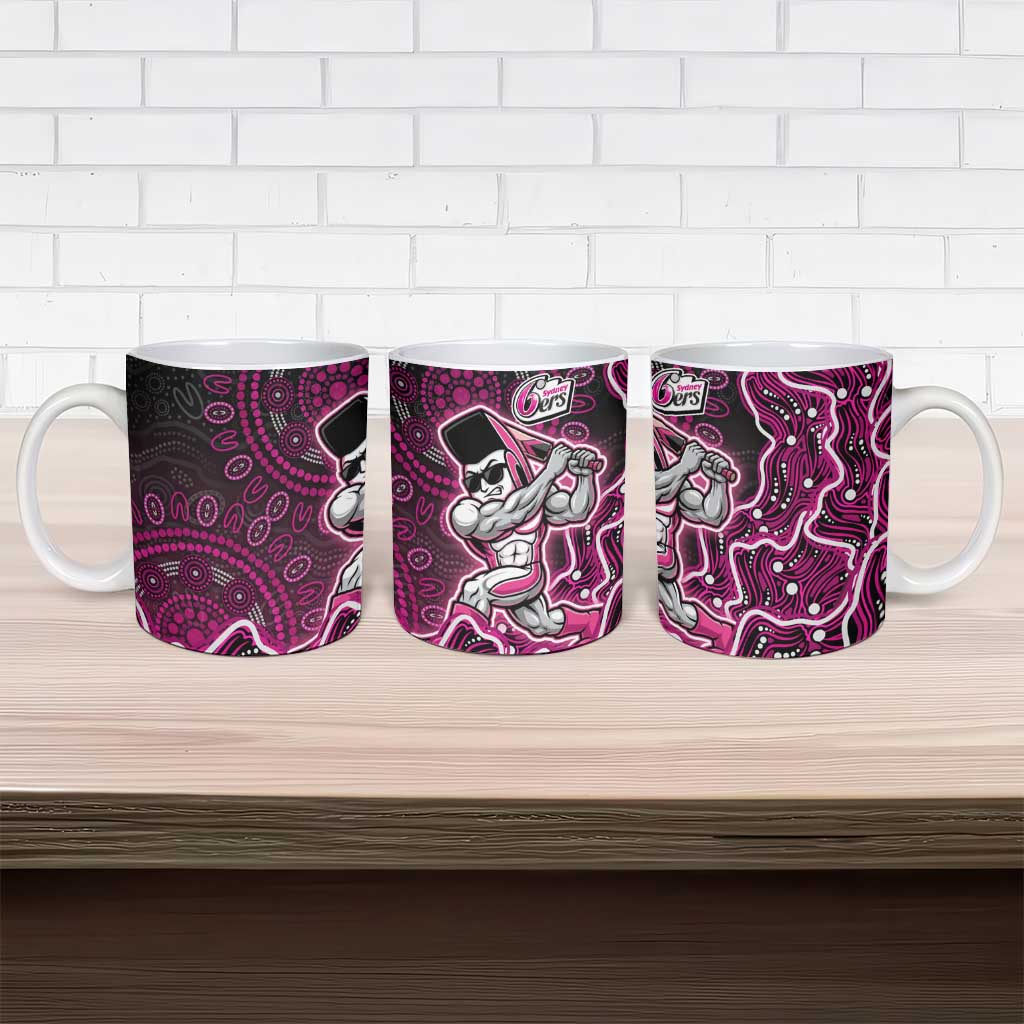 Sydney Sixers Cricket Mascot Ceramic Mug Aboriginal Dot Art Pink And Black Tribal Pattern