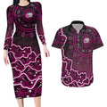 Sydney Sixers Cricket Mascot Couples Matching Long Sleeve Bodycon Dress and Hawaiian Shirt Aboriginal Dot Art Pink And Black Tribal Pattern