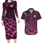 Sydney Sixers Cricket Mascot Couples Matching Long Sleeve Bodycon Dress and Hawaiian Shirt Aboriginal Dot Art Pink And Black Tribal Pattern