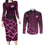 Sydney Sixers Cricket Mascot Couples Matching Long Sleeve Bodycon Dress and Long Sleeve Button Shirt Aboriginal Dot Art Pink And Black Tribal Pattern