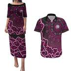 Sydney Sixers Cricket Mascot Couples Matching Puletasi and Hawaiian Shirt Aboriginal Dot Art Pink And Black Tribal Pattern