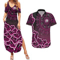 Sydney Sixers Cricket Mascot Couples Matching Summer Maxi Dress and Hawaiian Shirt Aboriginal Dot Art Pink And Black Tribal Pattern