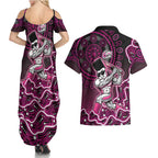 Sydney Sixers Cricket Mascot Couples Matching Summer Maxi Dress and Hawaiian Shirt Aboriginal Dot Art Pink And Black Tribal Pattern