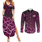 Sydney Sixers Cricket Mascot Couples Matching Summer Maxi Dress and Long Sleeve Button Shirt Aboriginal Dot Art Pink And Black Tribal Pattern
