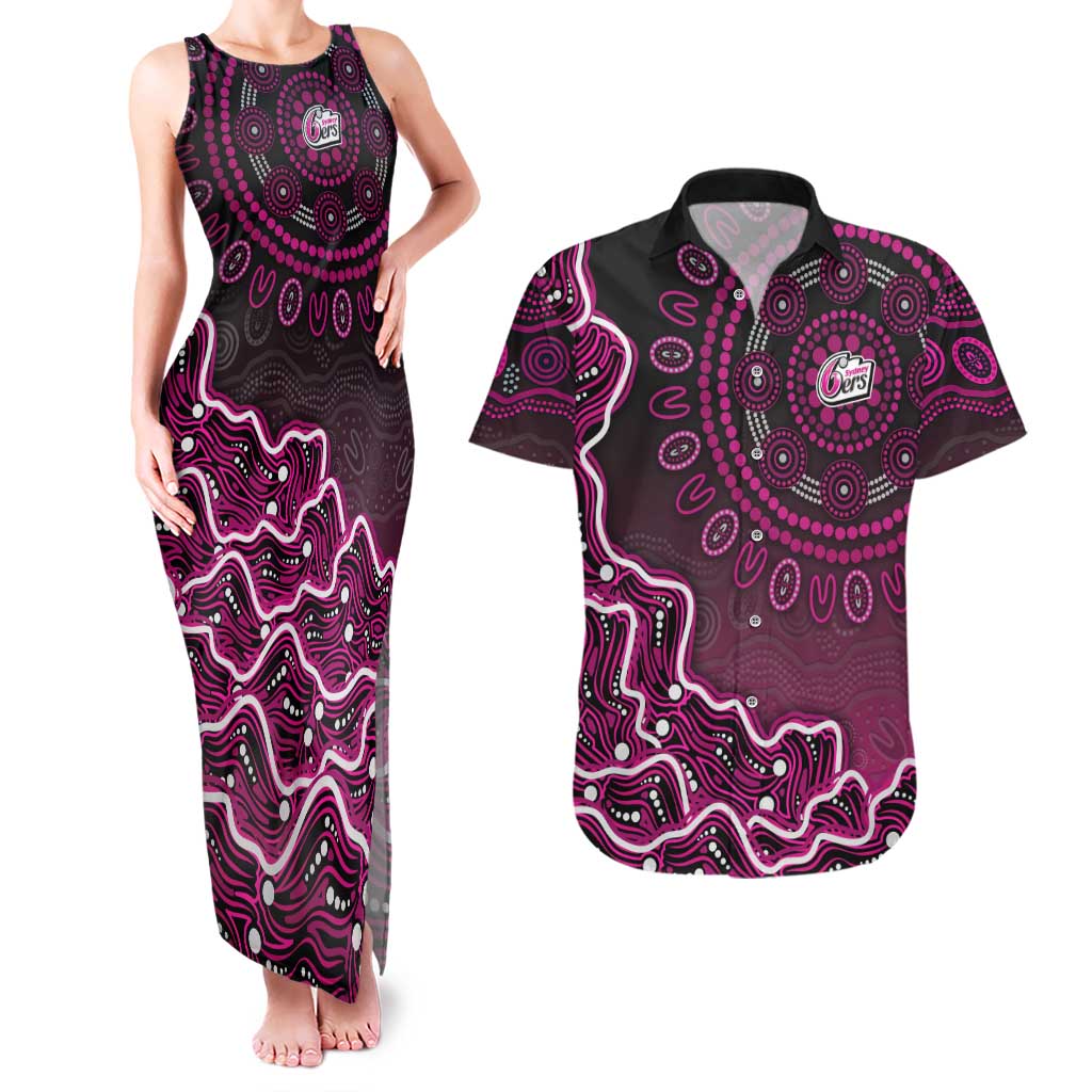 Sydney Sixers Cricket Mascot Couples Matching Tank Maxi Dress and Hawaiian Shirt Aboriginal Dot Art Pink And Black Tribal Pattern