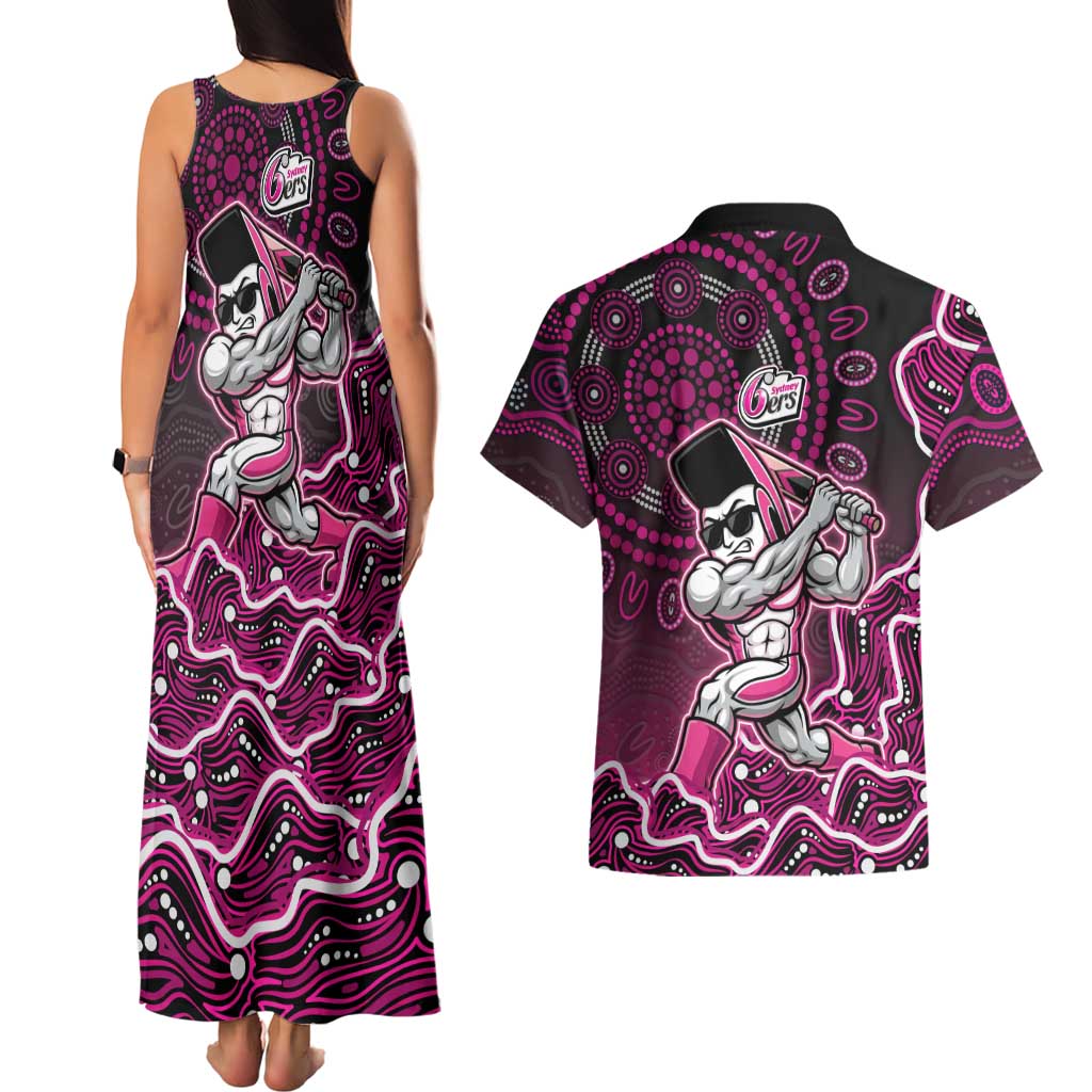 Sydney Sixers Cricket Mascot Couples Matching Tank Maxi Dress and Hawaiian Shirt Aboriginal Dot Art Pink And Black Tribal Pattern