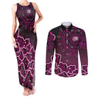 Sydney Sixers Cricket Mascot Couples Matching Tank Maxi Dress and Long Sleeve Button Shirt Aboriginal Dot Art Pink And Black Tribal Pattern