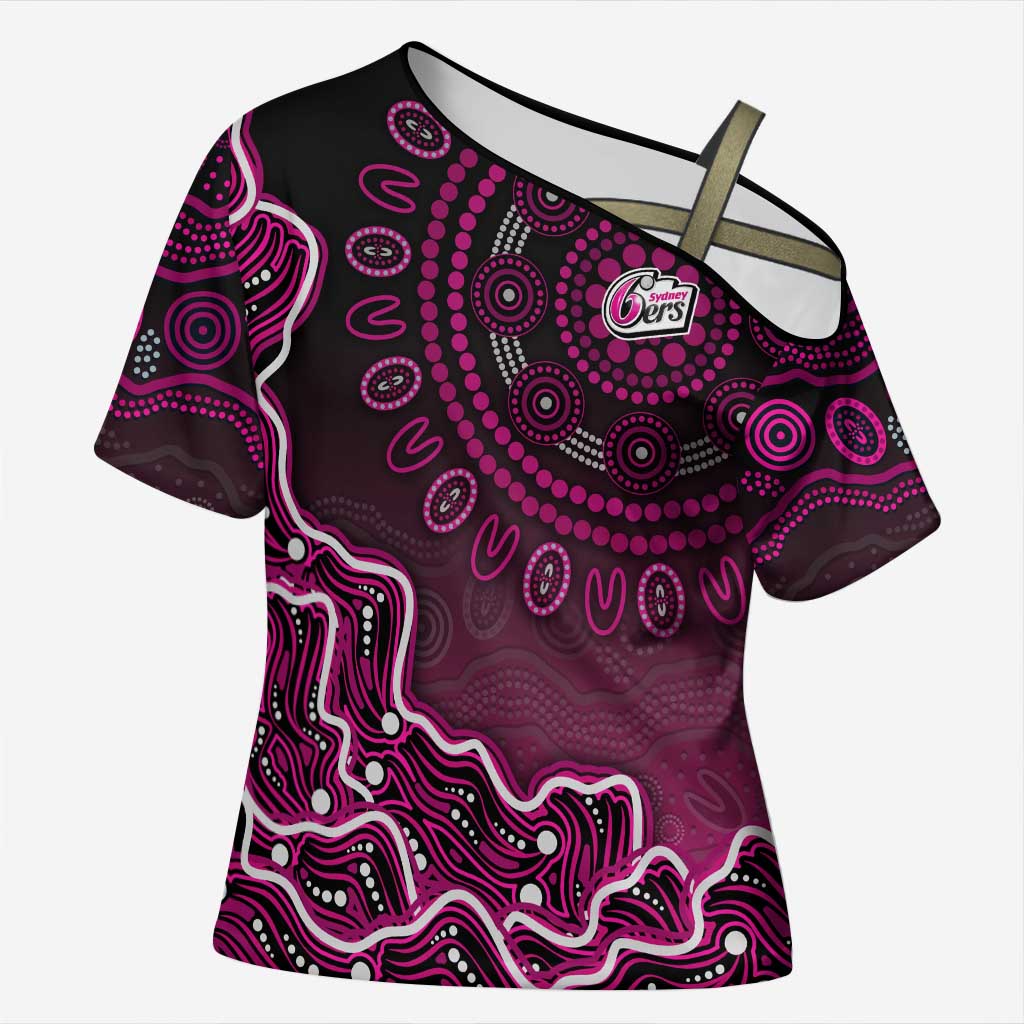 Sydney Sixers Cricket Mascot Cross Shoulder Shirt Aboriginal Dot Art Pink And Black Tribal Pattern