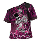 Sydney Sixers Cricket Mascot Cross Shoulder Shirt Aboriginal Dot Art Pink And Black Tribal Pattern