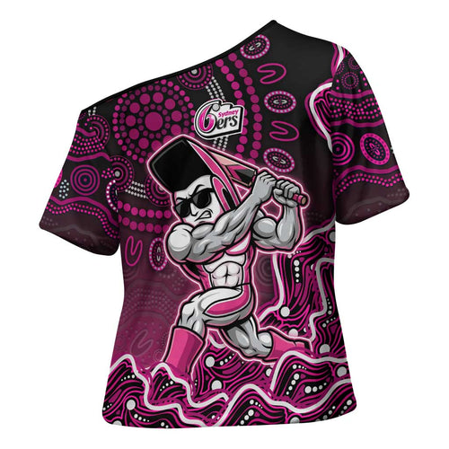 Sydney Sixers Cricket Mascot Cross Shoulder Shirt Aboriginal Dot Art Pink And Black Tribal Pattern