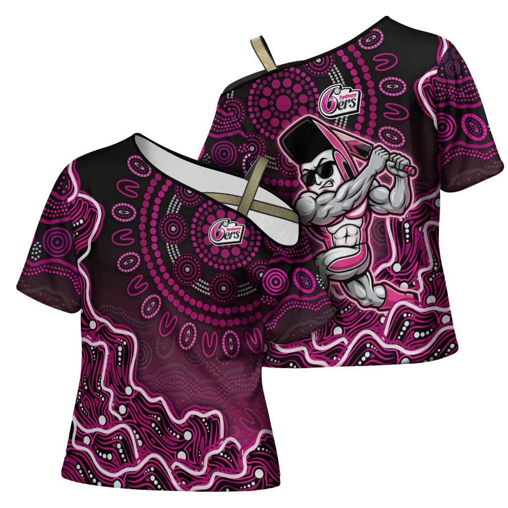 Sydney Sixers Cricket Mascot Cross Shoulder Shirt Aboriginal Dot Art Pink And Black Tribal Pattern