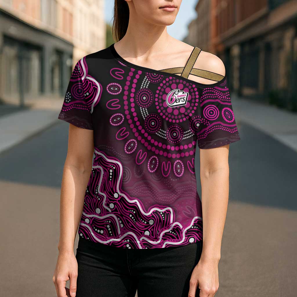Sydney Sixers Cricket Mascot Cross Shoulder Shirt Aboriginal Dot Art Pink And Black Tribal Pattern