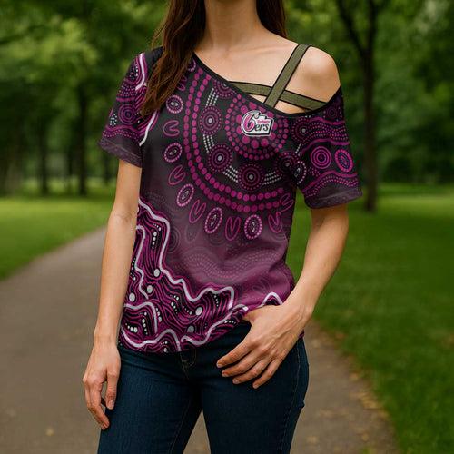 Sydney Sixers Cricket Mascot Cross Shoulder Shirt Aboriginal Dot Art Pink And Black Tribal Pattern