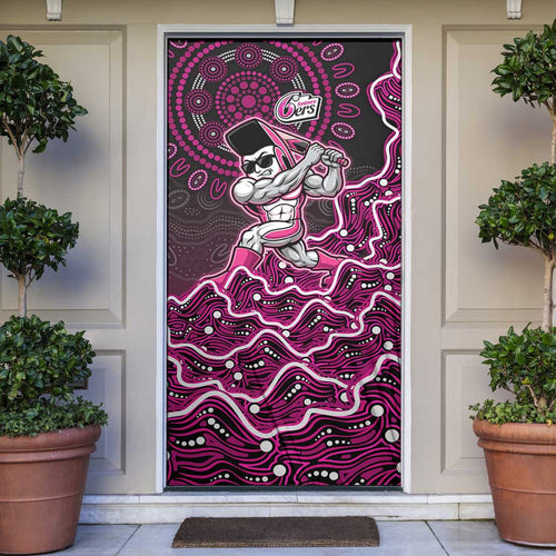 Sydney Sixers Cricket Mascot Door Cover Aboriginal Dot Art Pink And Black Tribal Pattern