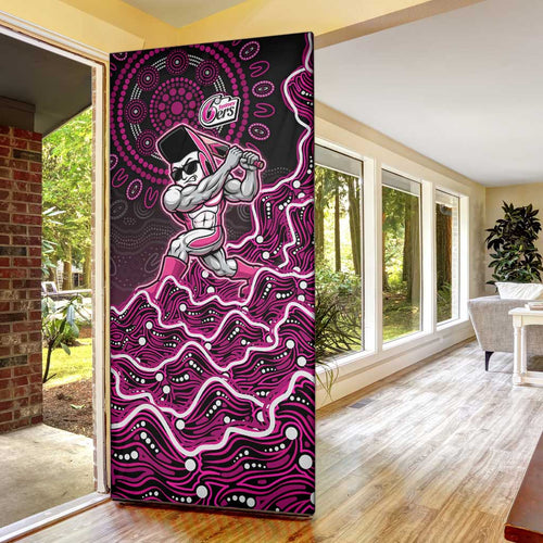 Sydney Sixers Cricket Mascot Door Cover Aboriginal Dot Art Pink And Black Tribal Pattern