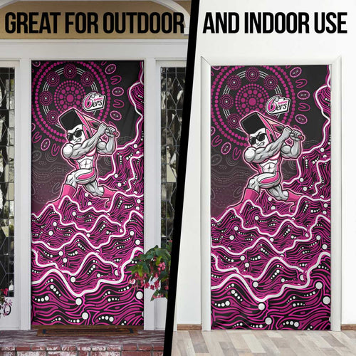 Sydney Sixers Cricket Mascot Door Cover Aboriginal Dot Art Pink And Black Tribal Pattern