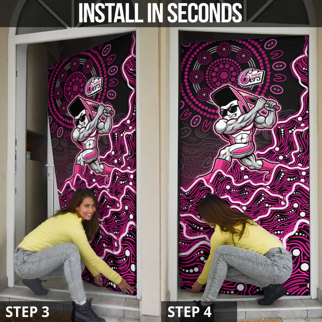 Sydney Sixers Cricket Mascot Door Cover Aboriginal Dot Art Pink And Black Tribal Pattern