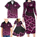 Sydney Sixers Cricket Mascot Family Matching Long Sleeve Bodycon Dress and Hawaiian Shirt Aboriginal Dot Art Pink And Black Tribal Pattern