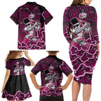 Sydney Sixers Cricket Mascot Family Matching Long Sleeve Bodycon Dress and Hawaiian Shirt Aboriginal Dot Art Pink And Black Tribal Pattern