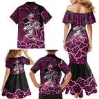 Sydney Sixers Cricket Mascot Family Matching Mermaid Dress and Hawaiian Shirt Aboriginal Dot Art Pink And Black Tribal Pattern