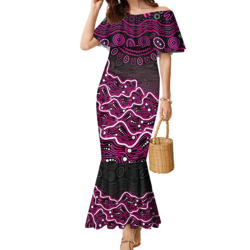 Sydney Sixers Cricket Mascot Family Matching Mermaid Dress and Hawaiian Shirt Aboriginal Dot Art Pink And Black Tribal Pattern