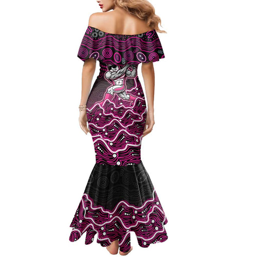 Sydney Sixers Cricket Mascot Family Matching Mermaid Dress and Hawaiian Shirt Aboriginal Dot Art Pink And Black Tribal Pattern