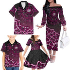 Sydney Sixers Cricket Mascot Family Matching Off The Shoulder Long Sleeve Dress and Hawaiian Shirt Aboriginal Dot Art Pink And Black Tribal Pattern