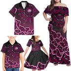 Sydney Sixers Cricket Mascot Family Matching Off Shoulder Maxi Dress and Hawaiian Shirt Aboriginal Dot Art Pink And Black Tribal Pattern