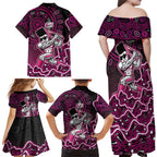Sydney Sixers Cricket Mascot Family Matching Off Shoulder Maxi Dress and Hawaiian Shirt Aboriginal Dot Art Pink And Black Tribal Pattern