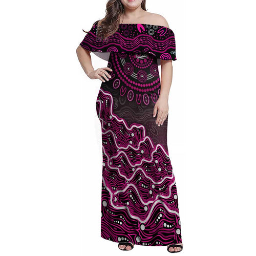 Sydney Sixers Cricket Mascot Family Matching Off Shoulder Maxi Dress and Hawaiian Shirt Aboriginal Dot Art Pink And Black Tribal Pattern