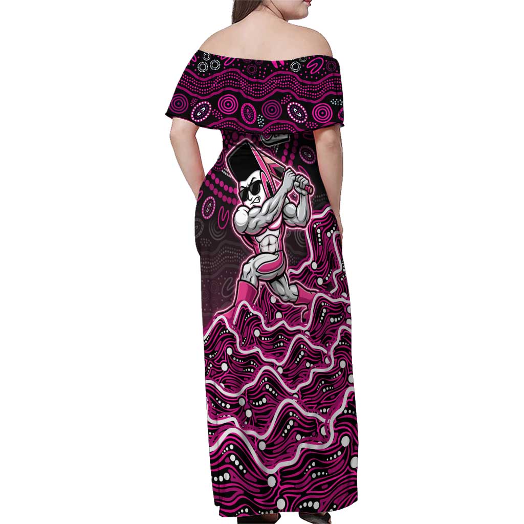 Sydney Sixers Cricket Mascot Family Matching Off Shoulder Maxi Dress and Hawaiian Shirt Aboriginal Dot Art Pink And Black Tribal Pattern