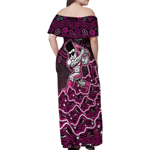 Sydney Sixers Cricket Mascot Family Matching Off Shoulder Maxi Dress and Hawaiian Shirt Aboriginal Dot Art Pink And Black Tribal Pattern