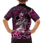 Sydney Sixers Cricket Mascot Family Matching Off Shoulder Short Dress and Hawaiian Shirt Aboriginal Dot Art Pink And Black Tribal Pattern