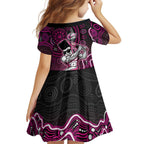 Sydney Sixers Cricket Mascot Family Matching Off Shoulder Short Dress and Hawaiian Shirt Aboriginal Dot Art Pink And Black Tribal Pattern