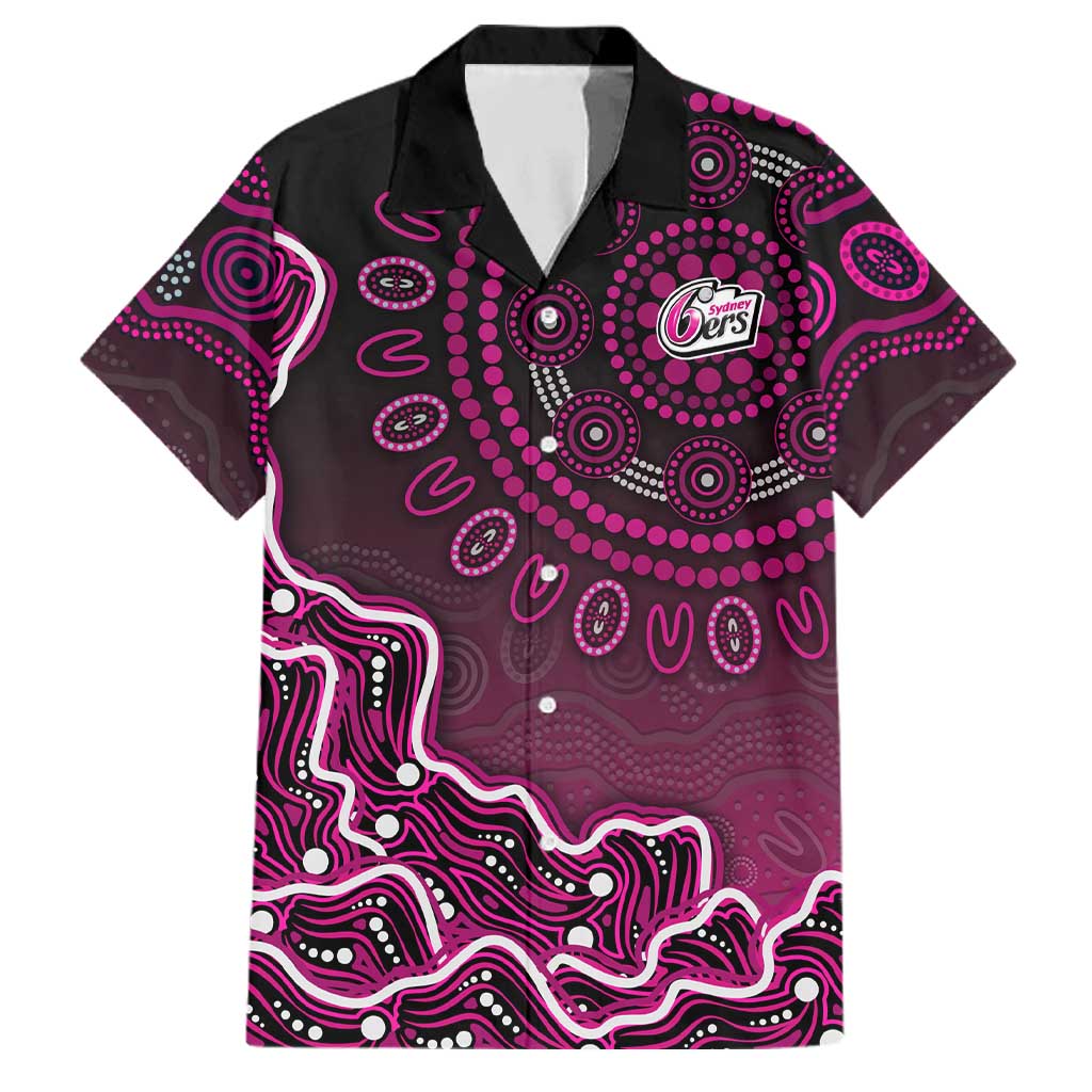 Sydney Sixers Cricket Mascot Family Matching Off Shoulder Short Dress and Hawaiian Shirt Aboriginal Dot Art Pink And Black Tribal Pattern