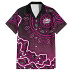 Sydney Sixers Cricket Mascot Family Matching Off Shoulder Short Dress and Hawaiian Shirt Aboriginal Dot Art Pink And Black Tribal Pattern