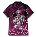 Sydney Sixers Cricket Mascot Family Matching Off Shoulder Short Dress and Hawaiian Shirt Aboriginal Dot Art Pink And Black Tribal Pattern