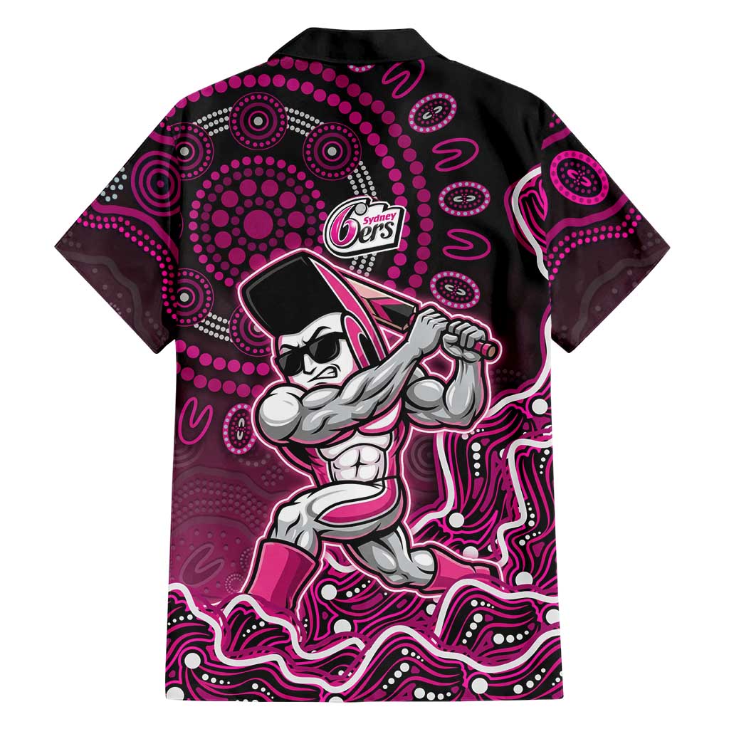 Sydney Sixers Cricket Mascot Family Matching Off Shoulder Short Dress and Hawaiian Shirt Aboriginal Dot Art Pink And Black Tribal Pattern