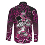 Sydney Sixers Cricket Mascot Family Matching Off Shoulder Short Dress and Hawaiian Shirt Aboriginal Dot Art Pink And Black Tribal Pattern