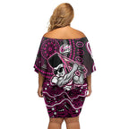 Sydney Sixers Cricket Mascot Family Matching Off Shoulder Short Dress and Hawaiian Shirt Aboriginal Dot Art Pink And Black Tribal Pattern