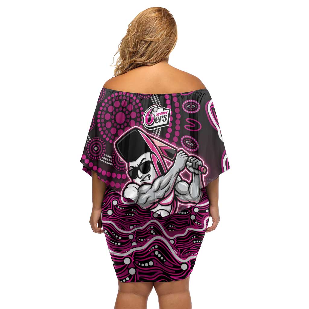 Sydney Sixers Cricket Mascot Family Matching Off Shoulder Short Dress and Hawaiian Shirt Aboriginal Dot Art Pink And Black Tribal Pattern