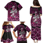 Sydney Sixers Cricket Mascot Family Matching Puletasi and Hawaiian Shirt Aboriginal Dot Art Pink And Black Tribal Pattern
