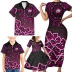 Sydney Sixers Cricket Mascot Family Matching Short Sleeve Bodycon Dress and Hawaiian Shirt Aboriginal Dot Art Pink And Black Tribal Pattern